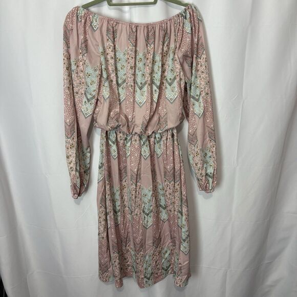Vintage 70s Boho Floral On/Off-Shoulder Midi Dress Hippie Peasant Style SM/MD - Picture 2 of 7